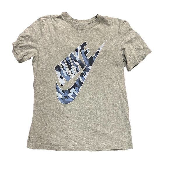 Nike Other - Nike Men’s Medium Grey Graphic T-Shirt Blue Camo Swoosh Logo Short Sleeve Tee